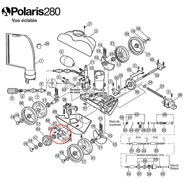 POLARIS - axe mobile de roue dentelée pour polaris 180/280 - c36 - large