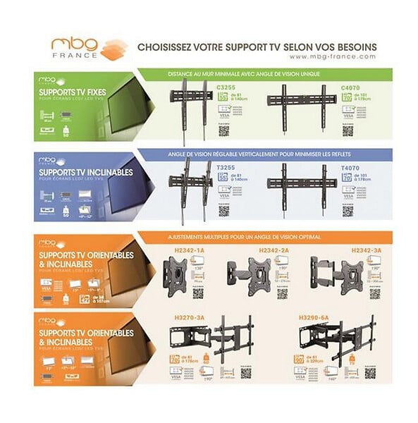 MBG - support mural inclinable pour ecran de 40'' à  70'' - t4070 - large