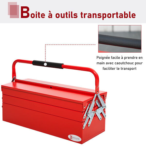 HOMCOM - HOMCOM Boite à outils métallique - coffret à outils - caisse à outils 3 niveaux 5 plateaux rétractables - tôle acier rouge - large