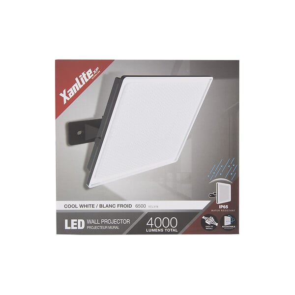 XANLITE - Projecteur mural LED noir, 50W, 4200 lm, blanc froid, 6500K, orientable, portée jusqu’à 70 m, indice de protection IP65, usage extérieur - large