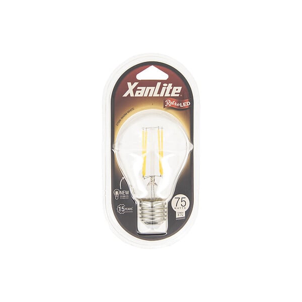 XANLITE - Ampoule filament LED A60 transparente, culot E27, équivalent 75W, 1055 lm, blanc chaud, 2700K, éclairage puissant et chaleureux, usage intérieur - large