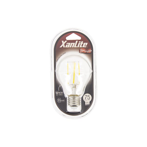 XANLITE - Ampoule filament LED A60 transparente, culot E27, équivalent 75W, 1055 lm, blanc chaud, 2700K, éclairage puissant et chaleureux, usage intérieur - large