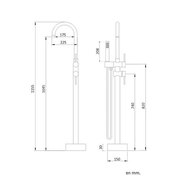 VALAZ - Robinet mitigeur baindouche sur pied CALGARY noir mat - large