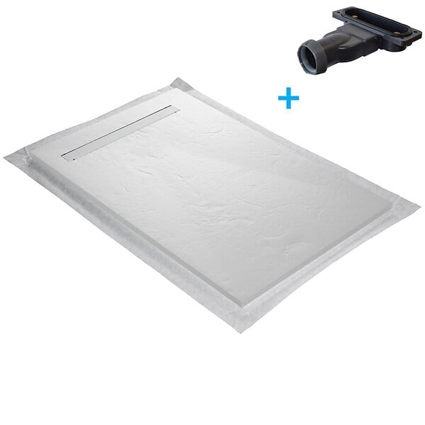 U-TILE - Receveur de douche blanc 150 x 100 cm en résine aspect ardoise - grille caniveau - large