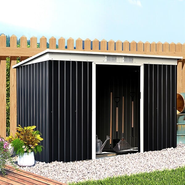 OUTSUNNY - Abri de jardin - remise pour outils - cabanon portes verrouillables - dim. 2,8L x 1,3l x 1,72H m - tôle d'acier gris noir - large