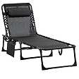 OUTSUNNY - Bain de soleil transat pliable avec poignée - dossier inclinable multi-positions, pochette, tétière - acier époxy lacets élastiques textilène noir - vignette
