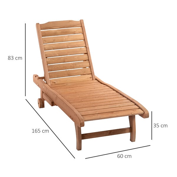 OUTSUNNY - Bain de soleil transat style colonial dossier réglable 3 positions roulettes tablette support bois sapin pré-huilé - large