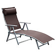 OUTSUNNY - Outsunny transat chaise longue bain de soleil pliable dossier inclinable multi-positions têtière fournie 137L x 64l x 101H cm métal époxy textilène marron - vignette