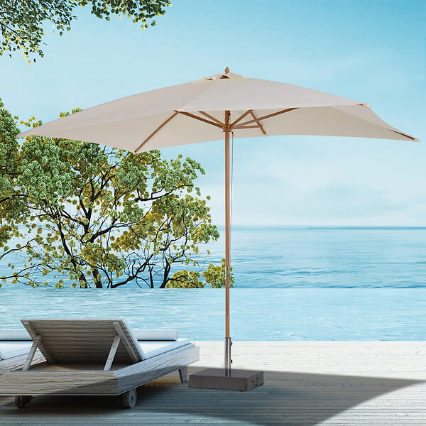 OUTSUNNY - Parasol droit rectangulaire bois polyester haute densité 2,95L x 2l x 2,55H m crème - large