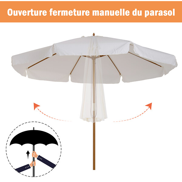 OUTSUNNY - Parasol droit rond grande taille de jardin Ø 3,25 x 2,5H m bois de bambou polyester crème - large
