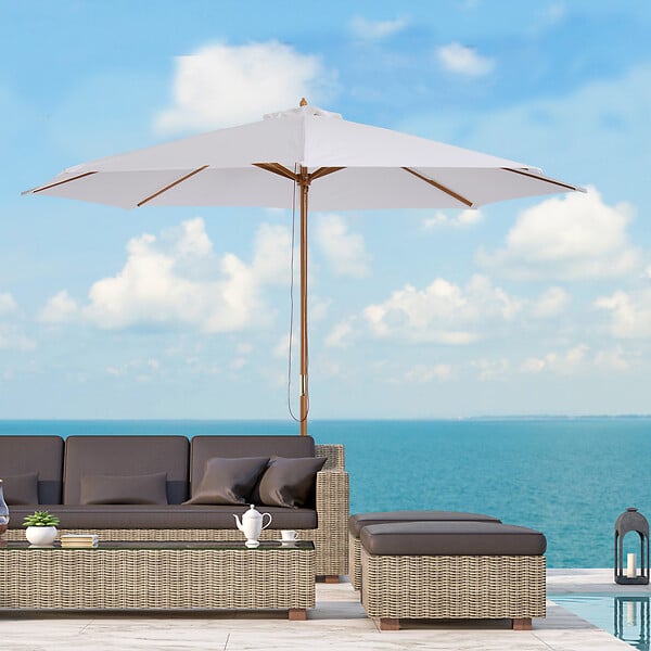 HOMCOM - Parasol droit en bois polyester haute densité protection solaire Ø 3 x 2,5 m crème - large