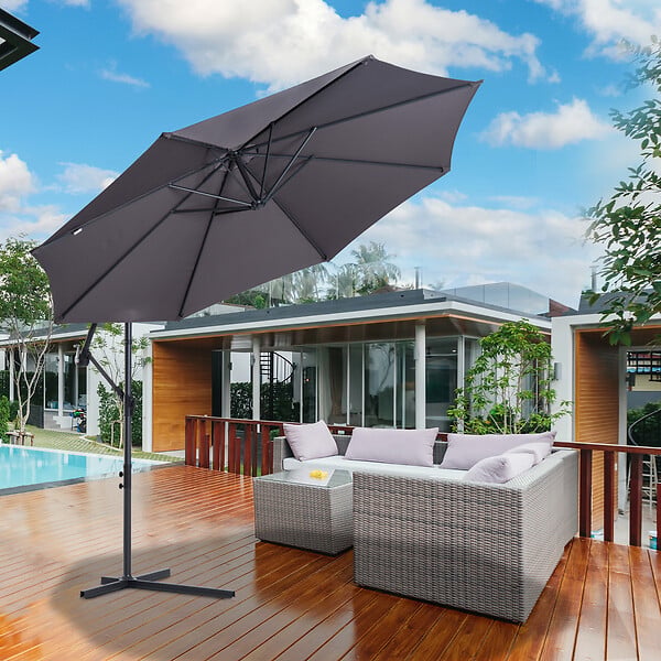 OUTSUNNY - Parasol déporté octogonal inclinable manivelle pied acier Ø 3 x 2,5H m gris - large