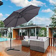 OUTSUNNY - Parasol déporté octogonal inclinable manivelle pied acier Ø 3 x 2,5H m gris - vignette