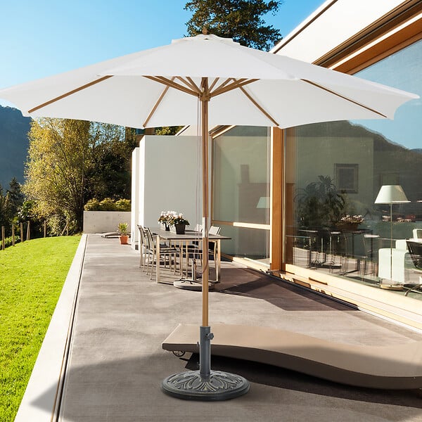 OUTSUNNY - Pied de parasol rond base de lestage Ø 48 x 34H cm ciment HDPE motif fleurs de lys poids net 13 Kg noir doré - large