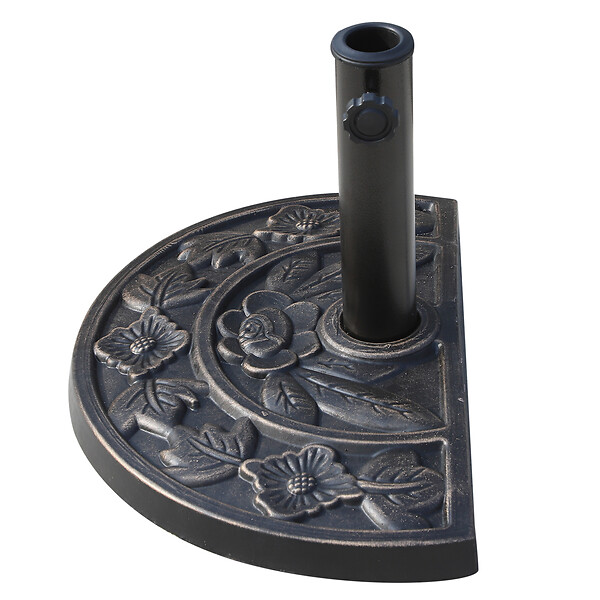 OUTSUNNY - Pied de parasol base de lestage parasol demi-cercle résine imitation fonte motif fleur 50L x 31l x 32H cm bronze - large
