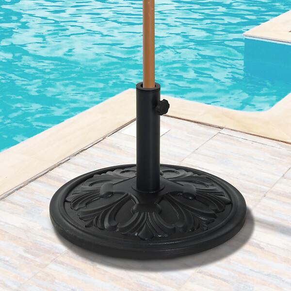 OUTSUNNY - Pied de parasol rond base de lestage Ø 48 x 34H cm ciment HDPE motif fleurs de lys poids net 13 Kg noir - large