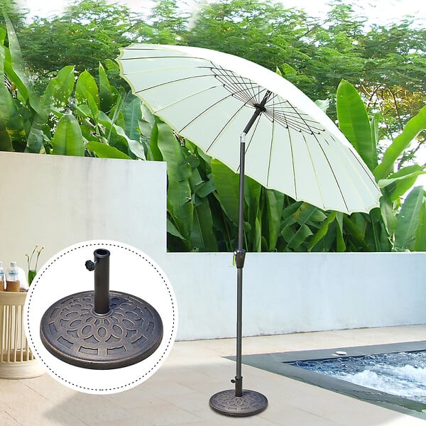 OUTSUNNY - Pied de parasol base de lestage parasol rond résine imitation fonte motif rosace Ø 49 cm poids net 12 Kg bronze - large