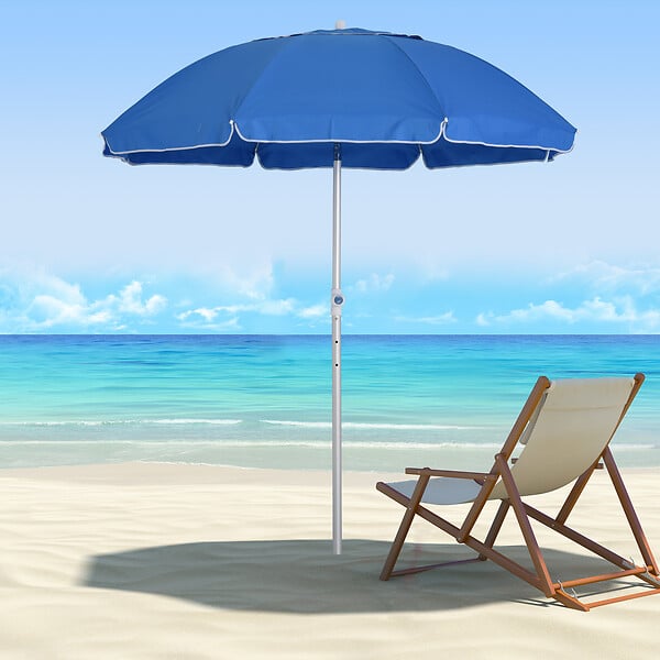 OUTSUNNY - Parasol inclinable octogonal Ø 190 cm tissu polyester haute densité anti-UV hauteur réglable mât alu sac de transport inclus bleu - large