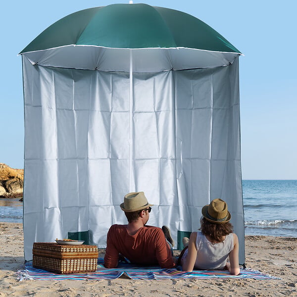 OUTSUNNY - Parasol de plage Ø 2,2 x 2,2H cm protection UPF 50 + sac transport, sardines et lestage intégrés vert foncé - large