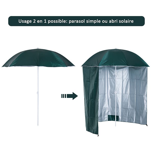 OUTSUNNY - Parasol de plage Ø 2,2 x 2,2H cm protection UPF 50 + sac transport, sardines et lestage intégrés vert foncé - large
