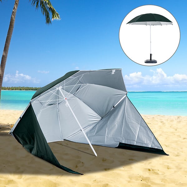 OUTSUNNY - Parasol abri solaire ?2,1 x 2,22H cm protection UPF 50 +  sac transport fourni vert foncé - large