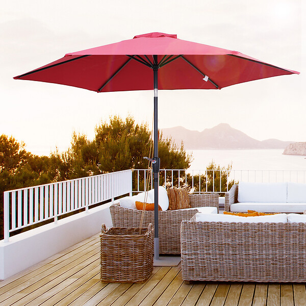 OUTSUNNY - Parasol inclinable de jardin balcon terrasse manivelle toile polyester imperméabilisée haute densité 180 g/m² Ø2,6 x 2,35H m alu rouge vineux - large