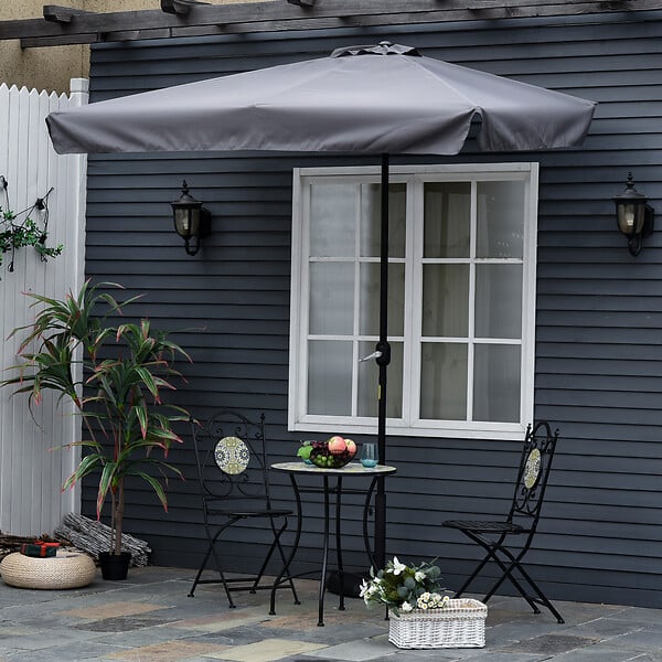 OUTSUNNY - Demi parasol - parasol de balcon 5 entretoises métal dim. 2,3L x 1,3l x 2,49H m polyester haute densité gris - large