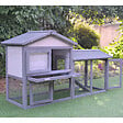 PAWHUT - Clapier cage à lapins rongeurs 2 niveaux 3 portes verrouillables tiroir à déjection toit intégral bitumé 147L x 54l x 84H cm bois massif pin gris blanc - vignette