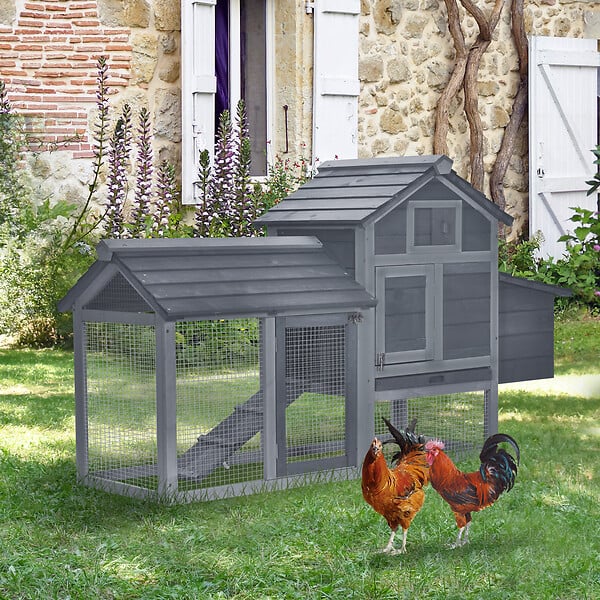 PAWHUT - Poulailler cottage cage à poules sur pied dim. 151L x 54l x 87H cm multi-équipement bois pin gris - large