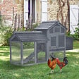 PAWHUT - Poulailler cottage cage à poules sur pied dim. 151L x 54l x 87H cm multi-équipement bois pin gris - vignette