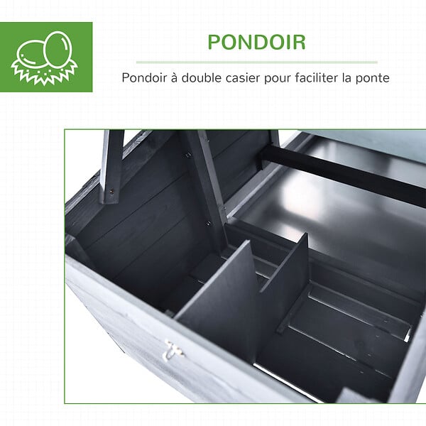 PAWHUT - Poulailler cottage cage à poules sur pied dim. 151L x 54l x 87H cm multi-équipement bois pin gris - large