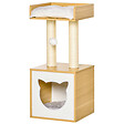 PAWHUT - Arbre à chat 2 griffoirs niche entrée tête de chat plateforme d'observation jouet suspendu coussins amovibles peluche grande douceur aspect bois clair - vignette