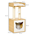 PAWHUT - Arbre à chat 2 griffoirs niche entrée tête de chat plateforme d'observation jouet suspendu coussins amovibles peluche grande douceur aspect bois clair - vignette