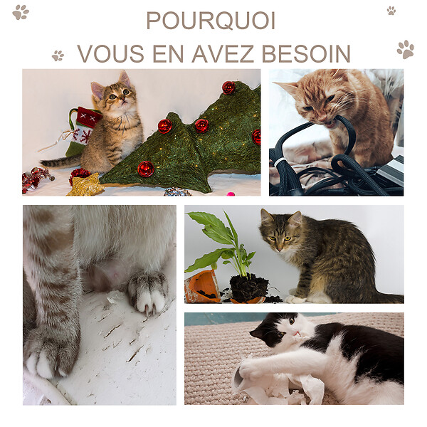 PAWHUT - Arbre à chat griffoir grattoir design jeu boule suspendue 2 plateformes peluche sisal naturel gris - large