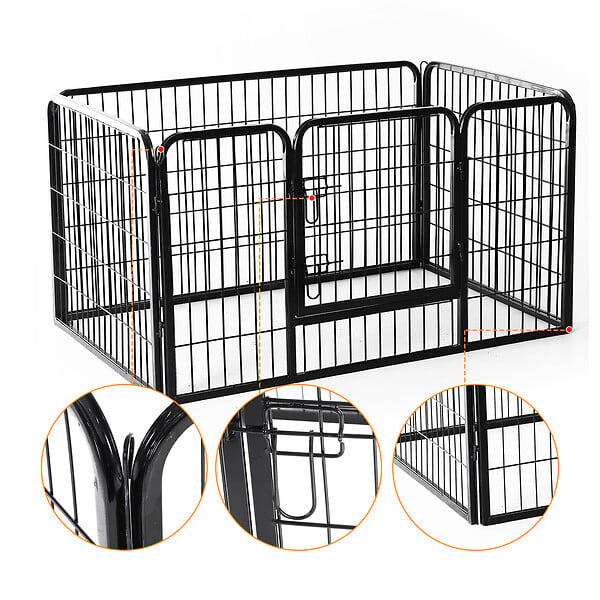 HOMCOM - Luxe parc enclos acier 125L x 80l x 70H cm 4 panneaux et 1 porte pour chiens noir - large