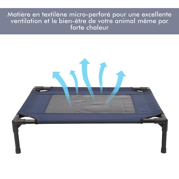 PAWHUT - Lit pour chien chat lit de camp grand confort sur pieds tissu oxford textilène micro-perforé 76L x 61l x 18H cm bleu marine noir - large