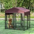 PAWHUT - Chenil extérieur pour chien - cage chien - enclos chien - toile toit imperméable anti-UV, porte verrouillable, 2 bols rotatifs - acier noir oxford pourpre - vignette