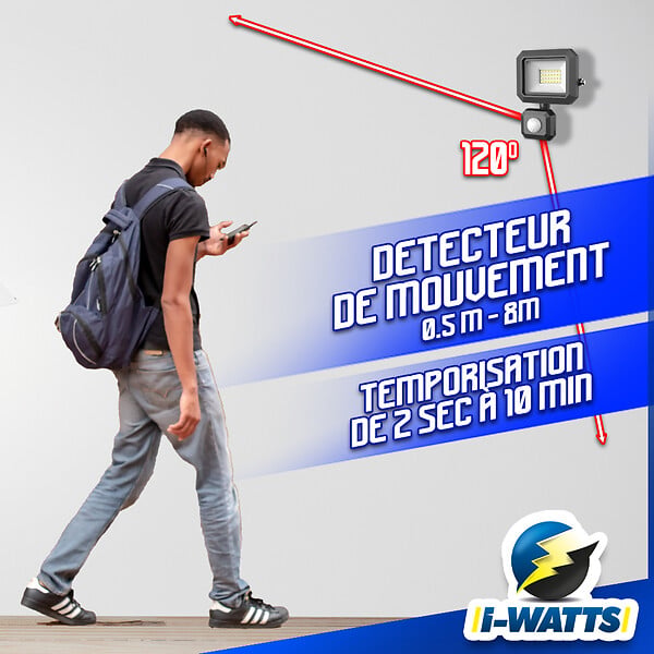 I-WATTS - Spot led 20W avec détecteur - large