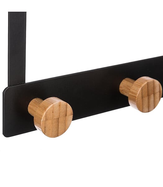 5 FIVE SIMPLY SMART - Patère de porte en Métal Noir 3 Têtes en Bambou L 25 cm - large