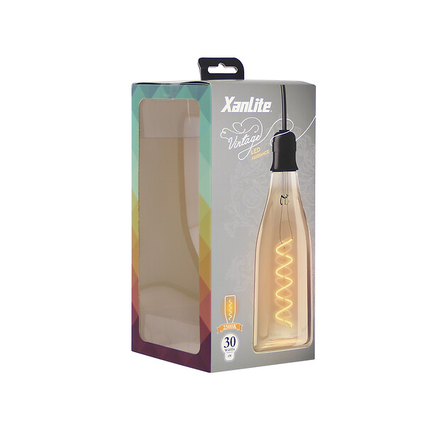 XANLITE - Ampoule LED déco format bouteille, culot E27, puissance 4W, flux 350 lm, lumière blanc chaud 2500 K, verre ambré, style vintage, usage intérieur décoratif - large