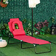 OUTSUNNY - Bain de soleil pliable transat inclinable 4 positions chaise longue de lecture 3 coussins fournis rouge - vignette