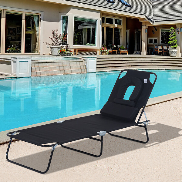 OUTSUNNY - Bain de soleil pliable transat inclinable 4 positions chaise longue de lecture 3 coussins fournis noir - large
