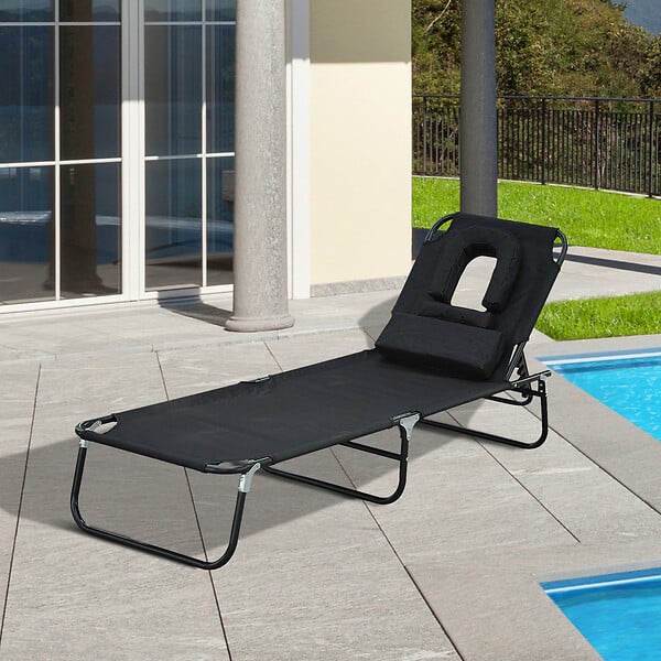 HOMCOM - Transat de jardin chaise longue pliante bain de soleil pour lecture noir - large