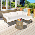 OUTSUNNY - Salon de jardin d'angle 4 pers. style colonial table basse coussins grand confort inclus résine tressée beige - vignette