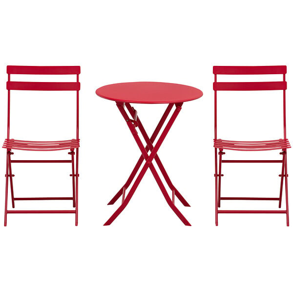 OUTSUNNY - Salon de jardin bistro pliable - table ronde Ø 60 cm avec 2 chaises pliantes - métal thermolaqué rouge - large