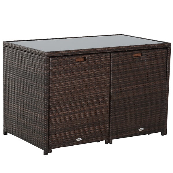 OUTSUNNY - Ensemble salon de jardin encastrable 4 chaises monoblocs avec coussins déhoussables et table résine tressée chocolat - large