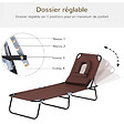 OUTSUNNY - Bain de soleil pliable transat inclinable 4 positions chaise longue de lecture 3 coussins fournis marron - vignette