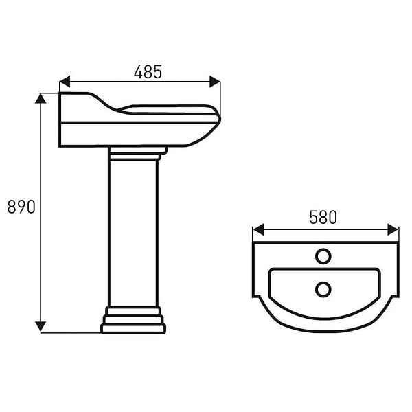KERRA - Lavabo rétro sur colonne ABERY 58 cm en céramique - large