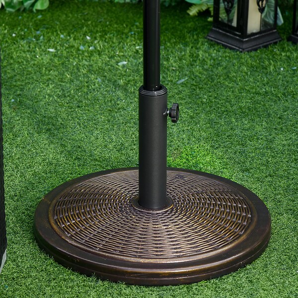 OUTSUNNY - Pied de parasol rond base de lestage Ø 48 x 34 cm résine imitation rotin poids net 14 Kg noir bronze - large