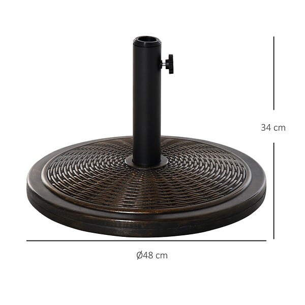 OUTSUNNY - Pied de parasol rond base de lestage Ø 48 x 34 cm résine imitation rotin poids net 14 Kg noir bronze - large
